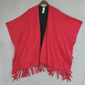 Chico's Women's L/XL Red Fringed Poncho Two Front Pockets
